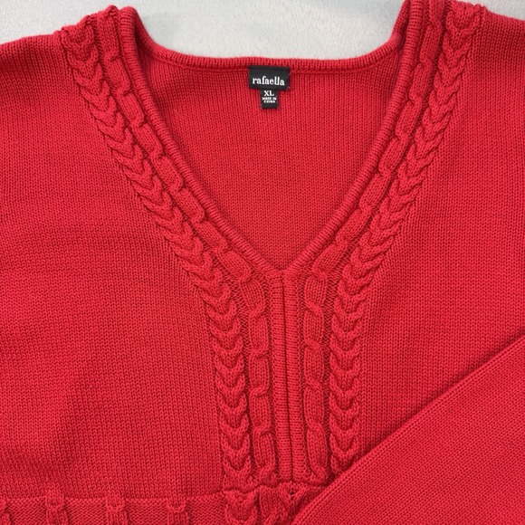 Rafaella Sweater Womens Red V Neck Long Sleeve Pullover Cable Knit Size XL - Picture 1 of 10